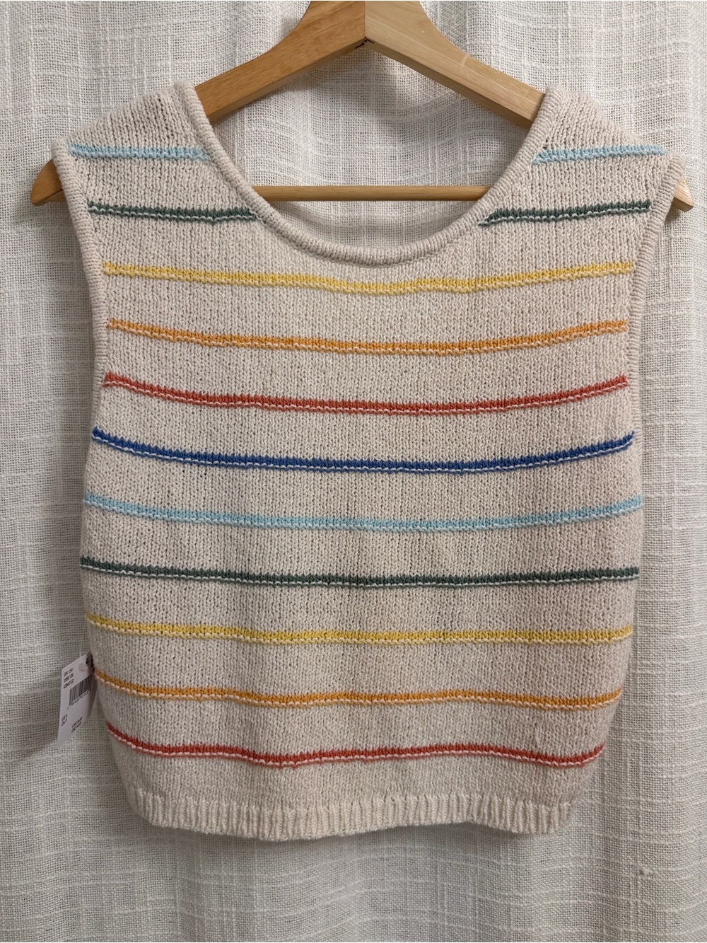 American Eagle Cream Knit Sleeveless Top with Rainbow Stripes